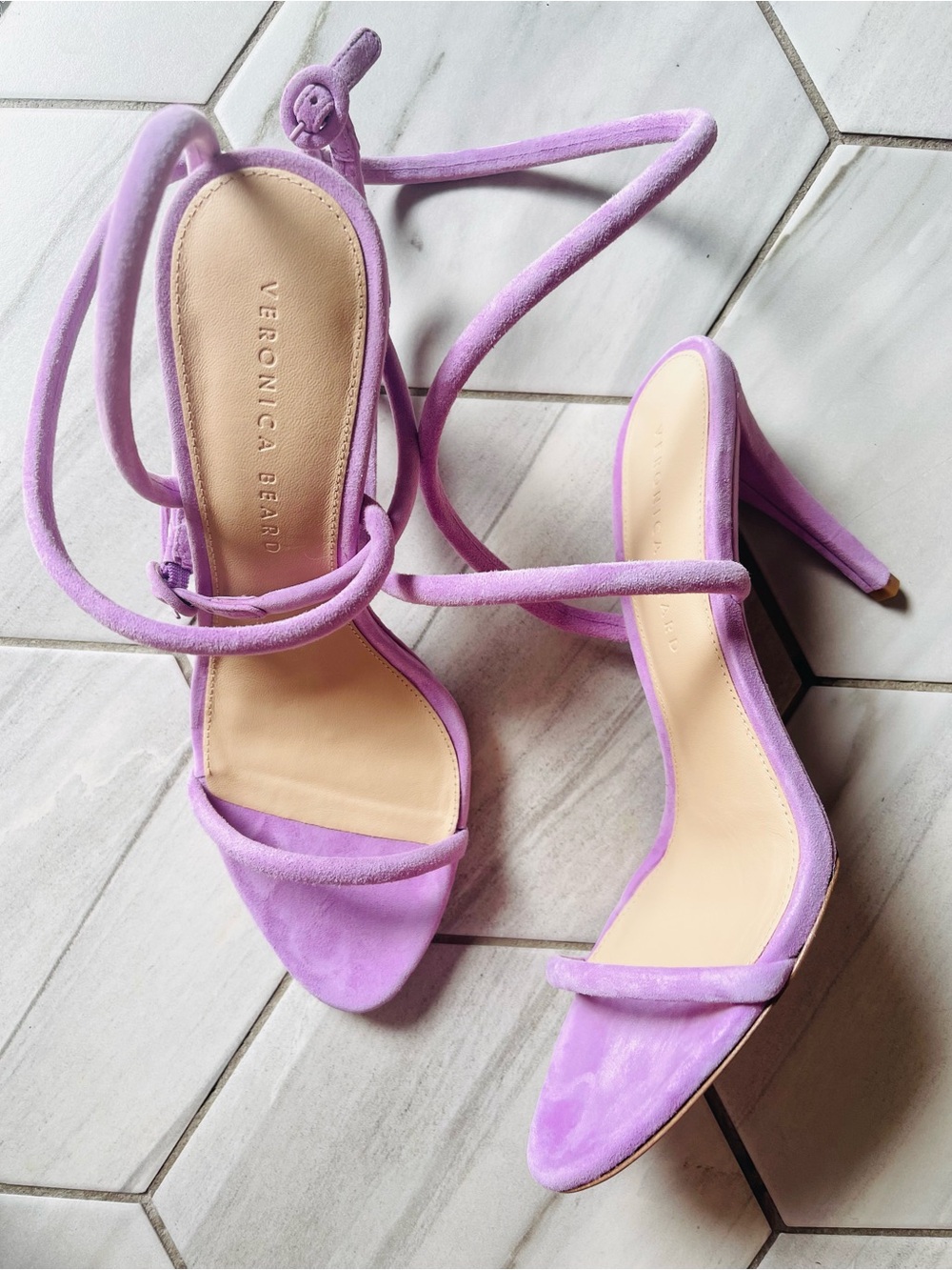 Veronica Beard Marceline Suede Ankle
Strap Sandal Heels In Orchid Purple Size 9